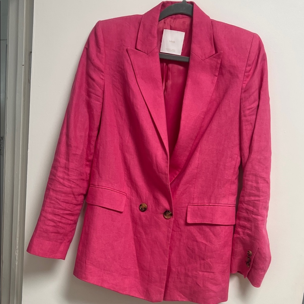 Mango Vibrant Pink Double-Breasted Linen Blazer Small - Picture 8 of 8